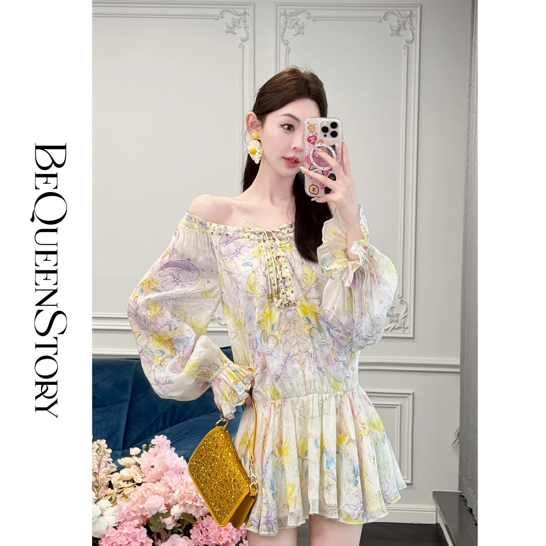 BeQueenStory【阳光玫瑰】气质宽松度假慵懒风桑蚕丝连衣裙2025新款