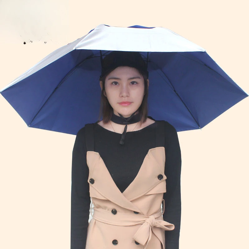 三折黑胶头戴伞帽户外防晒紫外线钓鱼雨伞遮阳伞采茶斗笠
