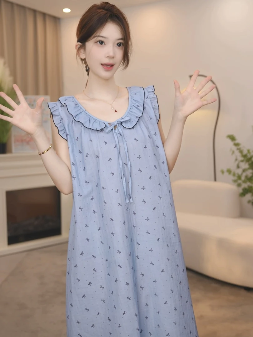 板栗小姐【瑶池】新款女士夏季高定纯棉睡衣家居服睡裙甜美轻奢