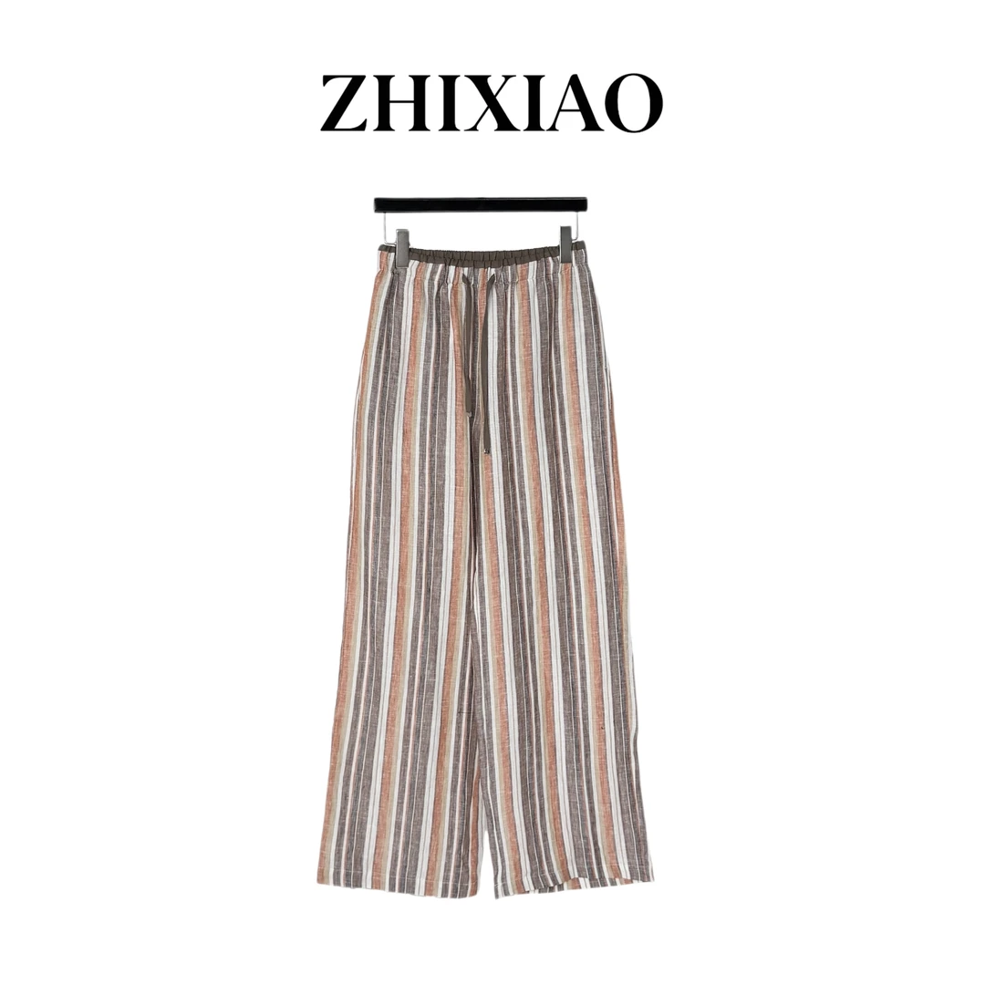 【ZHIXIAO】夏季新款：条纹麻料长裤6117