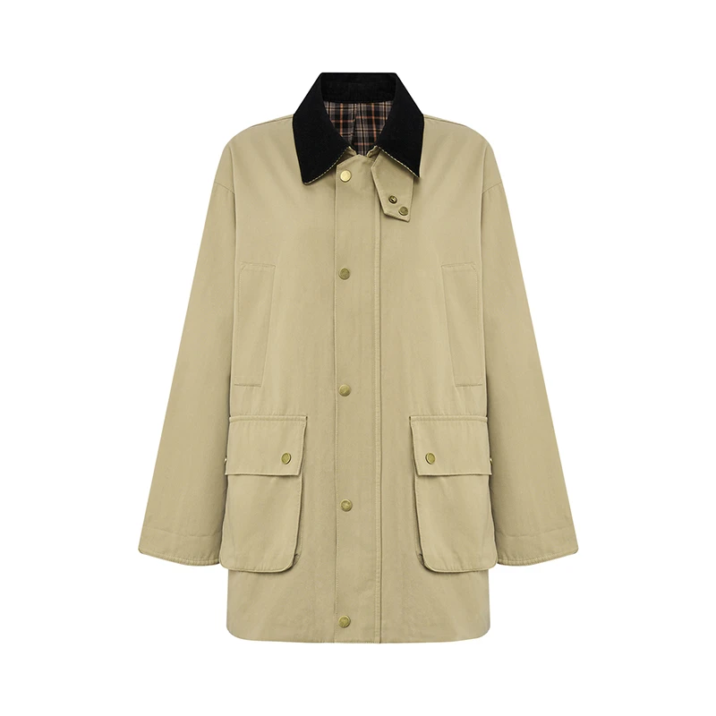 Petit Bari/佩蒂特 芭瑞巴恩风拼接灯芯绒翻领廓型风衣夹克