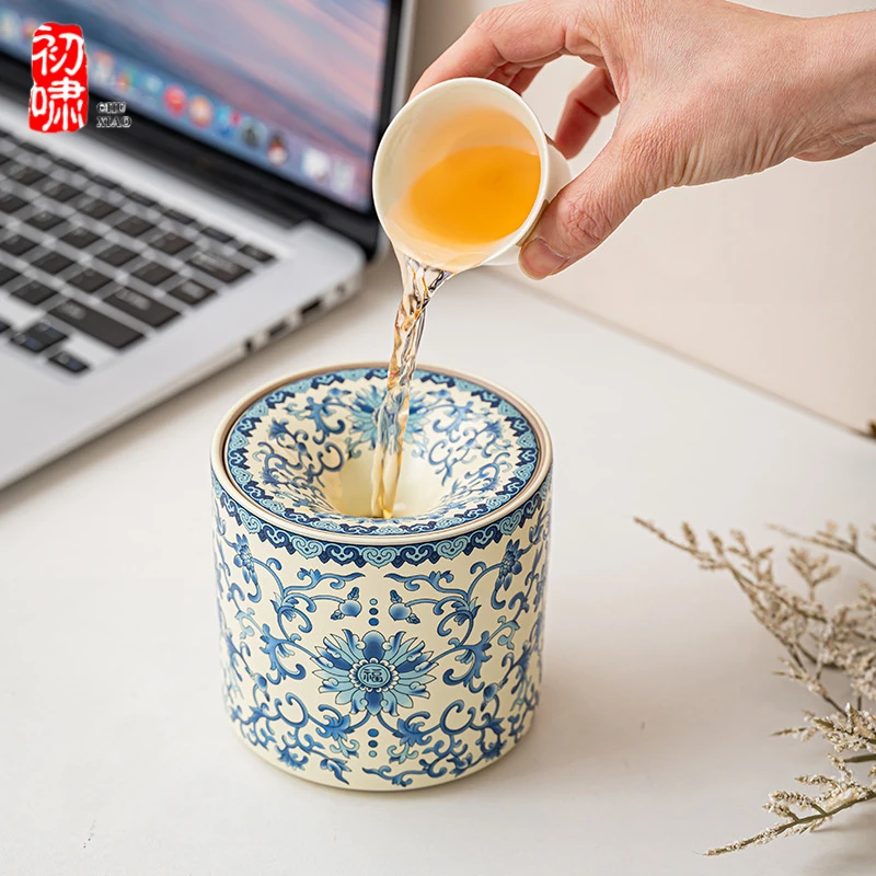 2025爆款烟灰缸带盖防灰家用商用茶渣缸水盂杯洗陶瓷高档茶具配件
