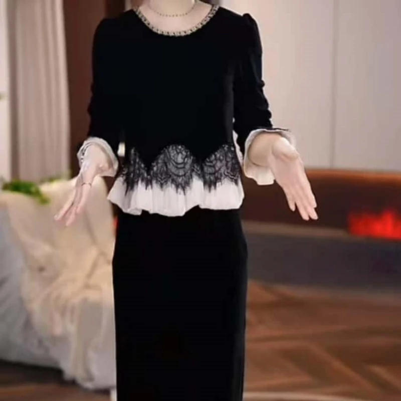 A415【连衣裙】2025早秋新款时尚洋气优雅女人味显瘦假两件连衣裙