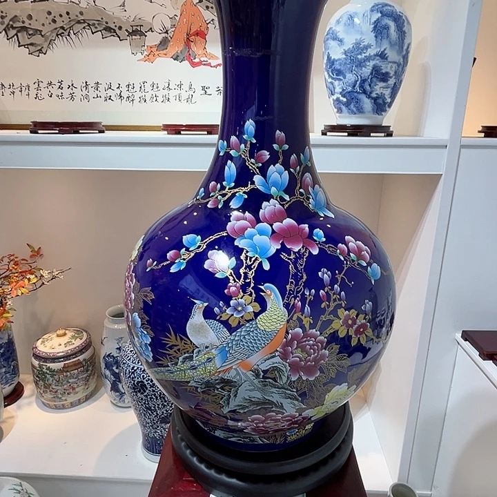 钟***生摆件景泰蓝一对高60
