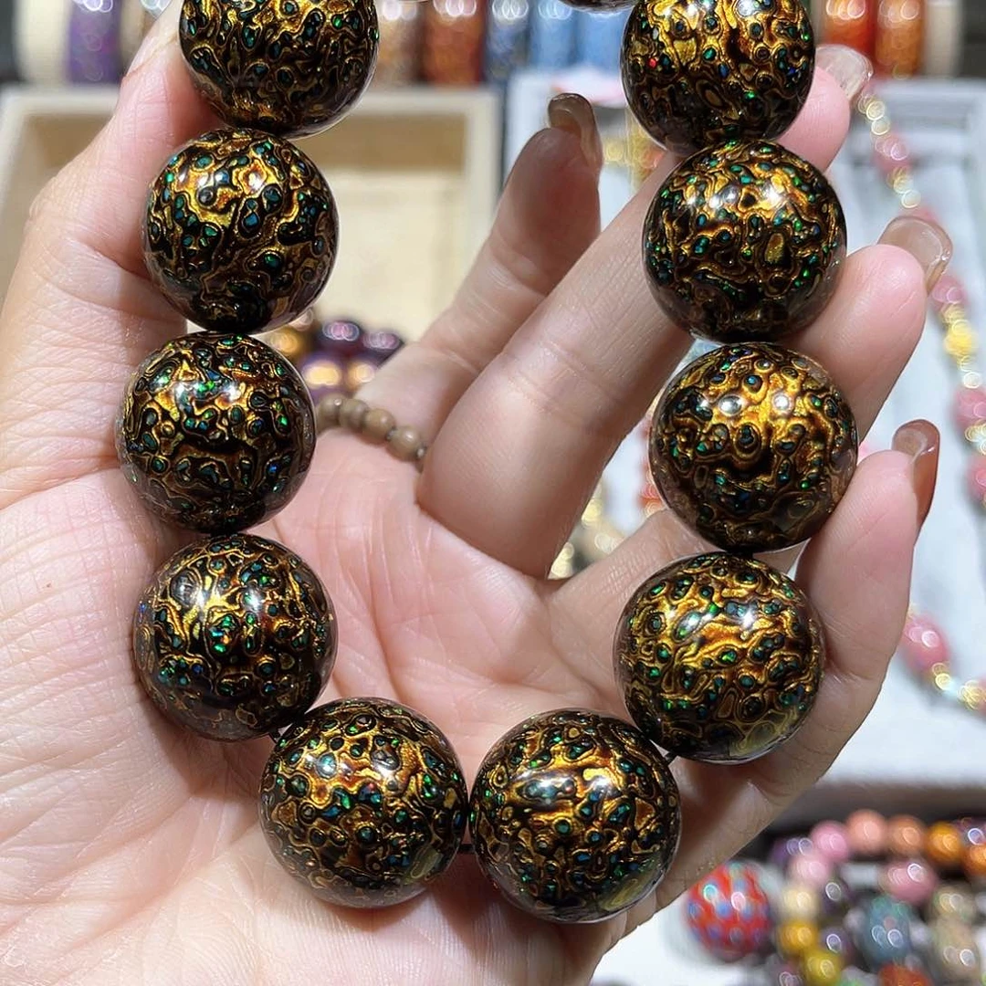 随**据大漆珠20黑金满细欧手串