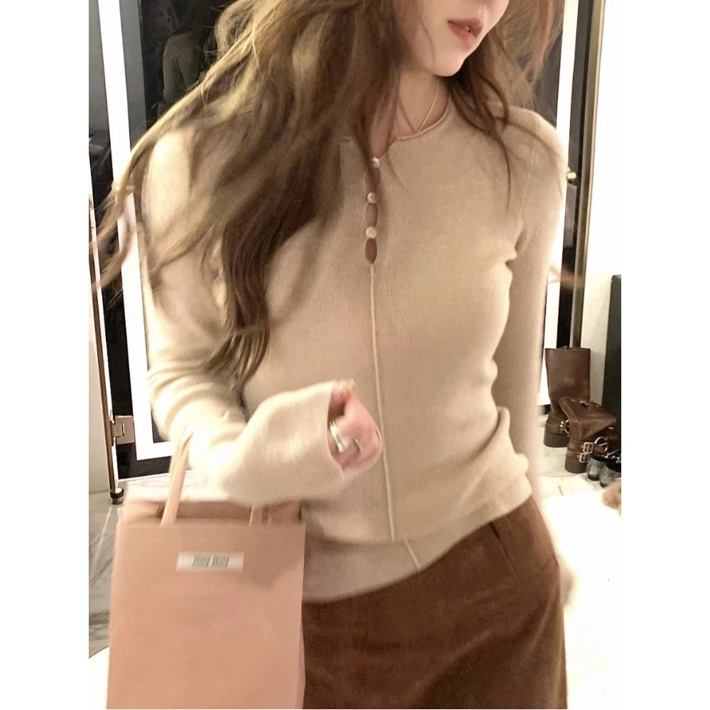 美式镂空小心机针织衫女春夏内搭修身打底衫设计感显瘦长袖上衣秋