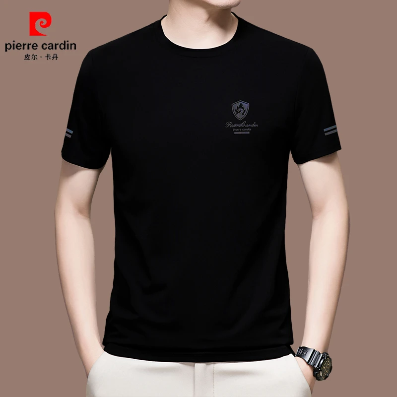 【皮尔卡丹品牌正品】高端桑蚕丝短袖t恤男款夏季圆领半袖男装薄款