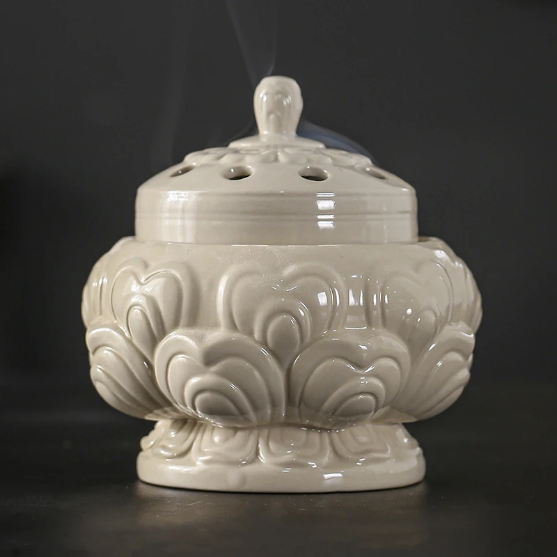 草木灰陶瓷盘香炉复古中式室内沉香檀香熏香炉禅意底座香道小TEY