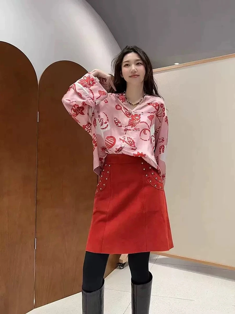 mmq 设计师品牌 25早春 桑蚕丝 新中式盘扣衬衫女玫瑰花印花上衣