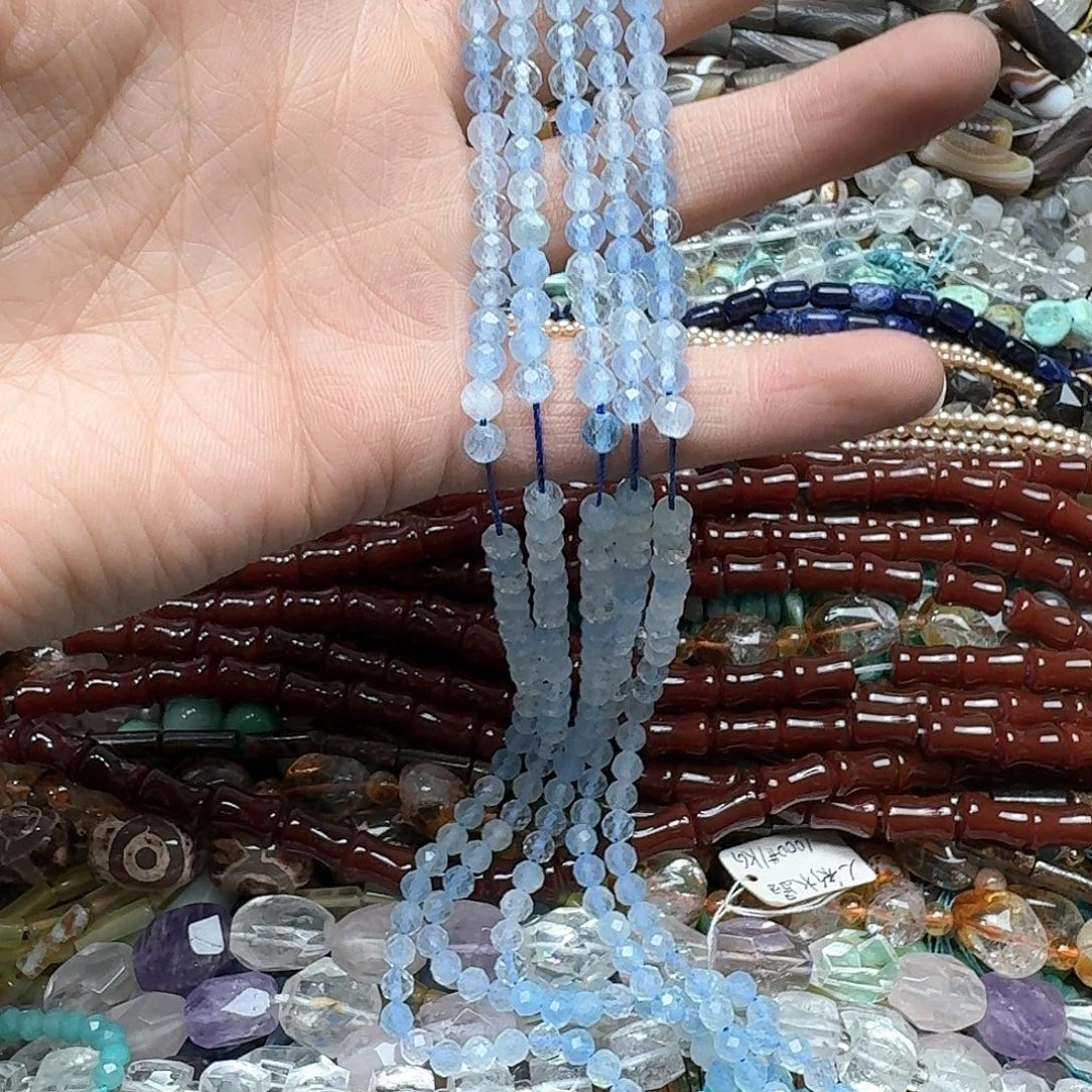 玛瑙/玉髓未镶嵌珠宝半成品一条5mm海蓝宝切面