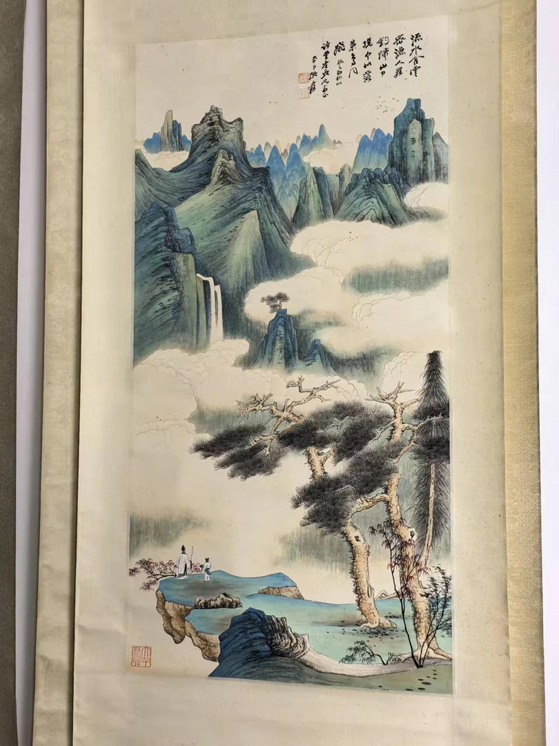 青绿山水国画作品四尺三开宣纸已托底适合家居装饰