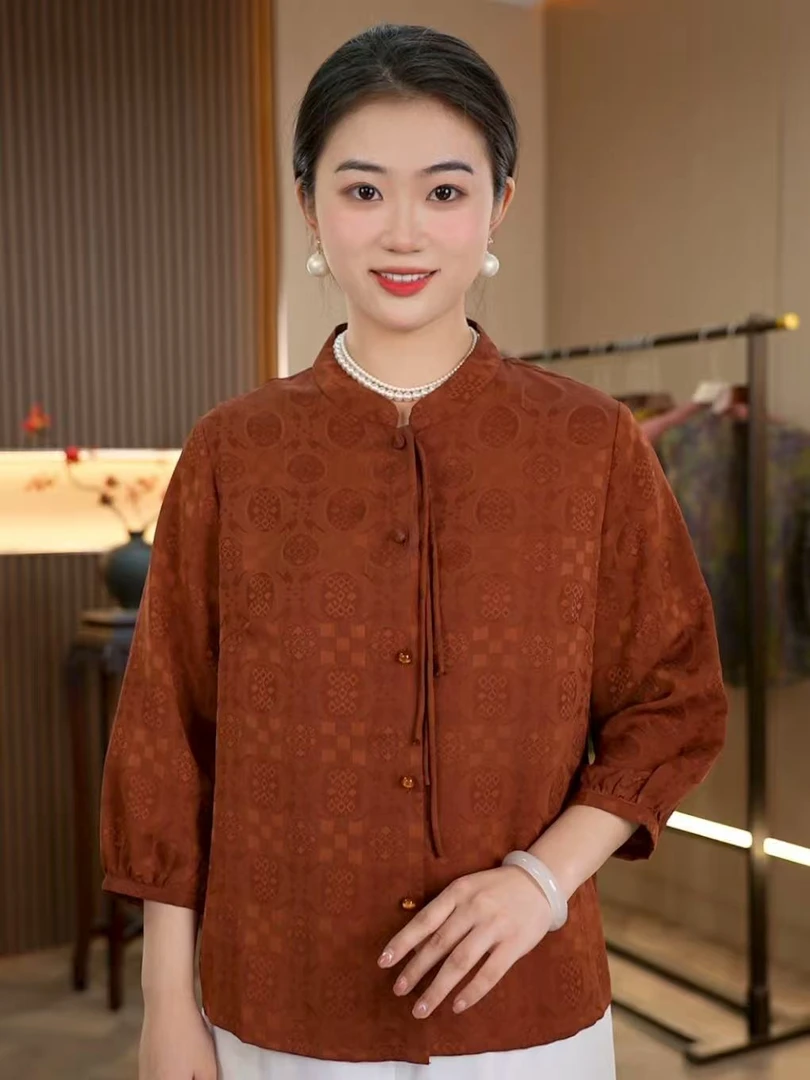 [锦缎华纹-长袖外套]中式高档提花重缎八达纹长袖外套