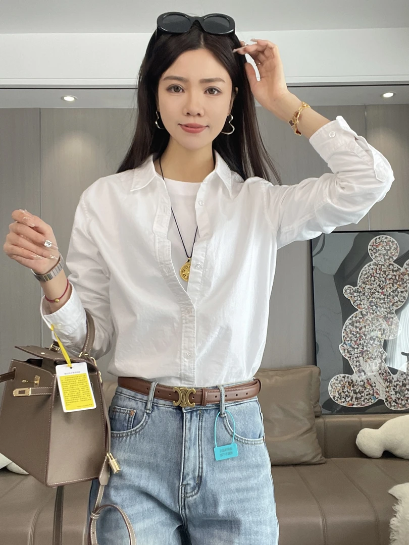 女衬衫成人秋季轻职风学生常规款春秋打底长袖学院风极简风基本款