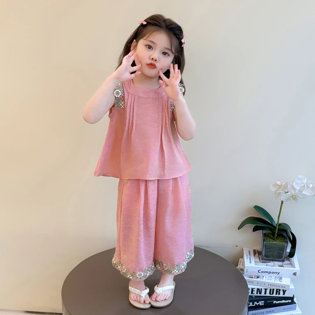 女童夏季无袖套装新款洋气儿童甜美背心女宝宝夏装休闲宽松两件套