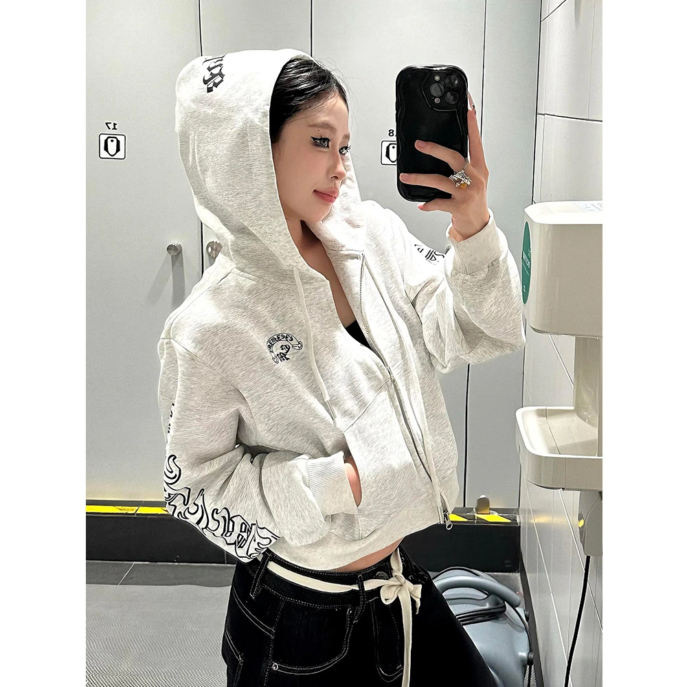 美式复古哥特风印花短款外套女2025秋季新款辣妹休闲百搭长袖上衣
