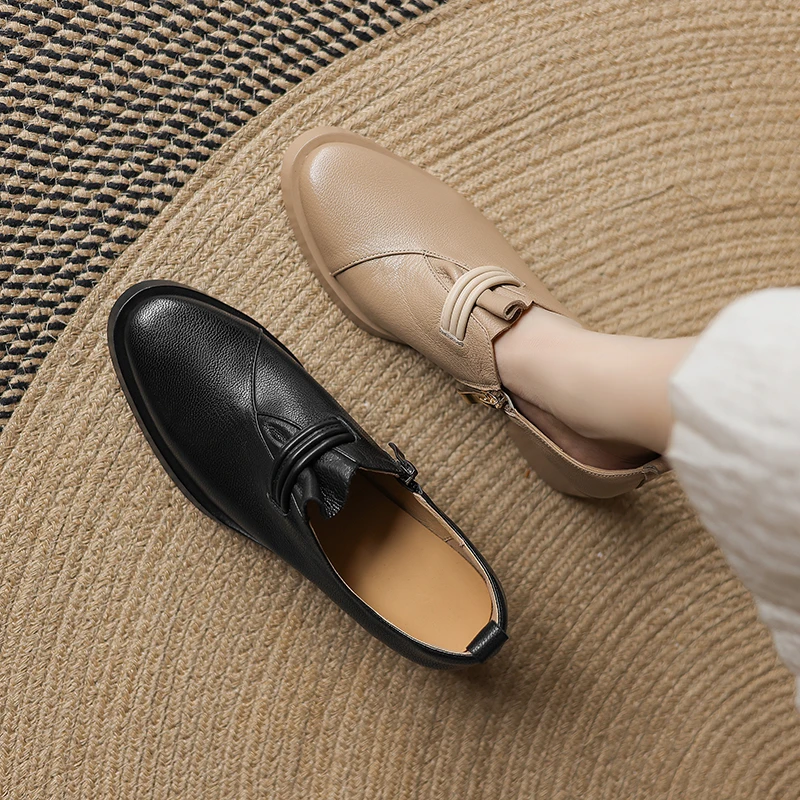 羊皮5公分/法式复古中跟单鞋女春季新款尖头女鞋时尚粗跟小皮鞋