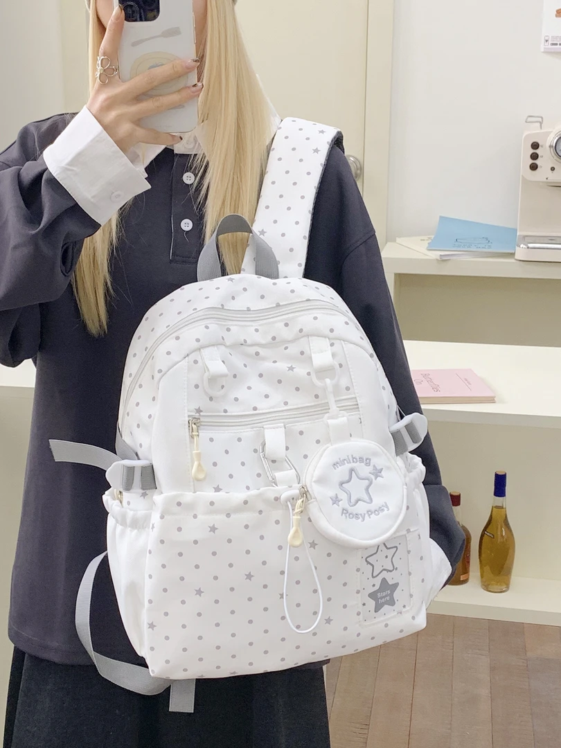 学院风高颜值设计感波点星星高中生简约百搭大学生双肩包外出背包