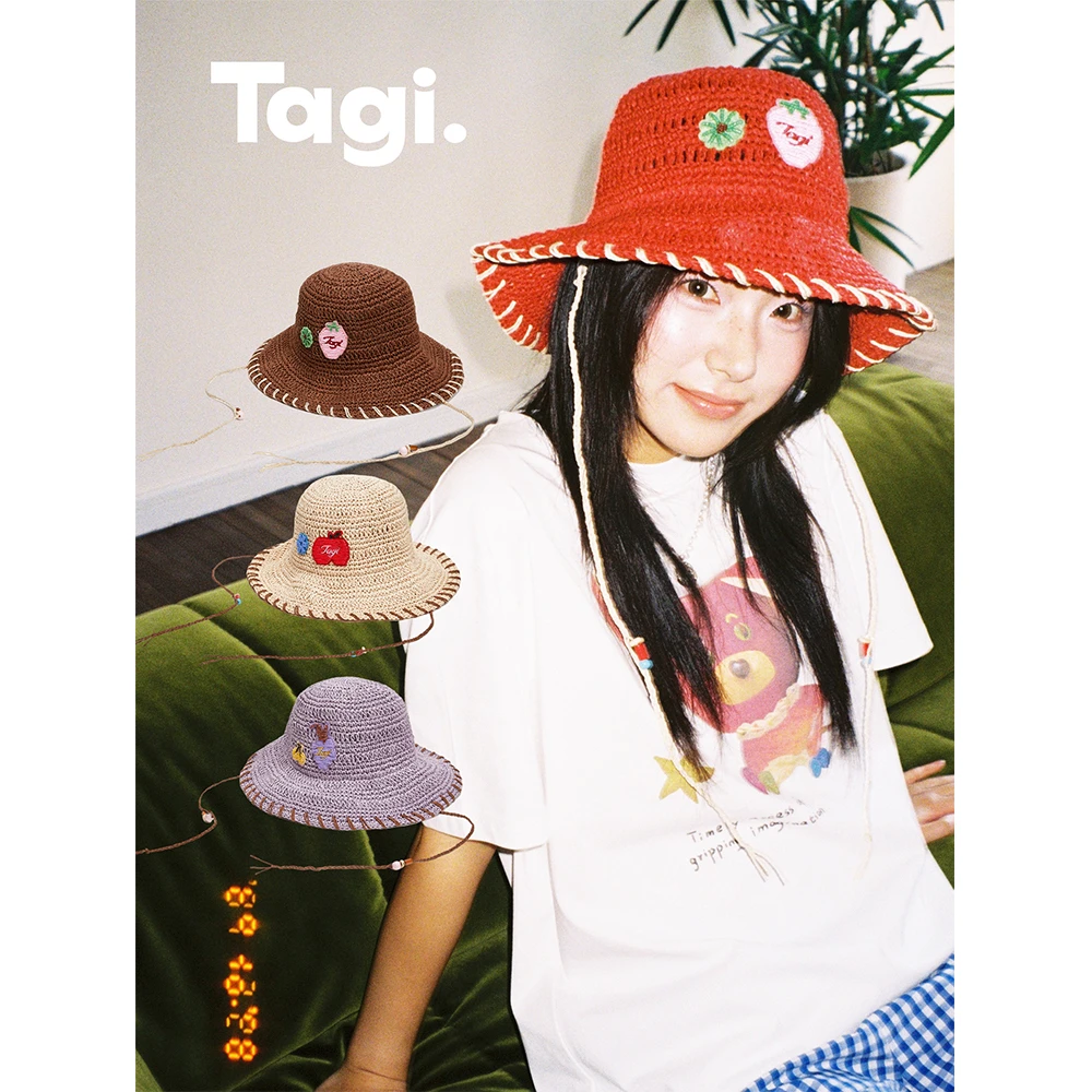 Tagi.《奇妙后花园》钉珠编织草帽水果海边度假遮阳帽印花帽子
