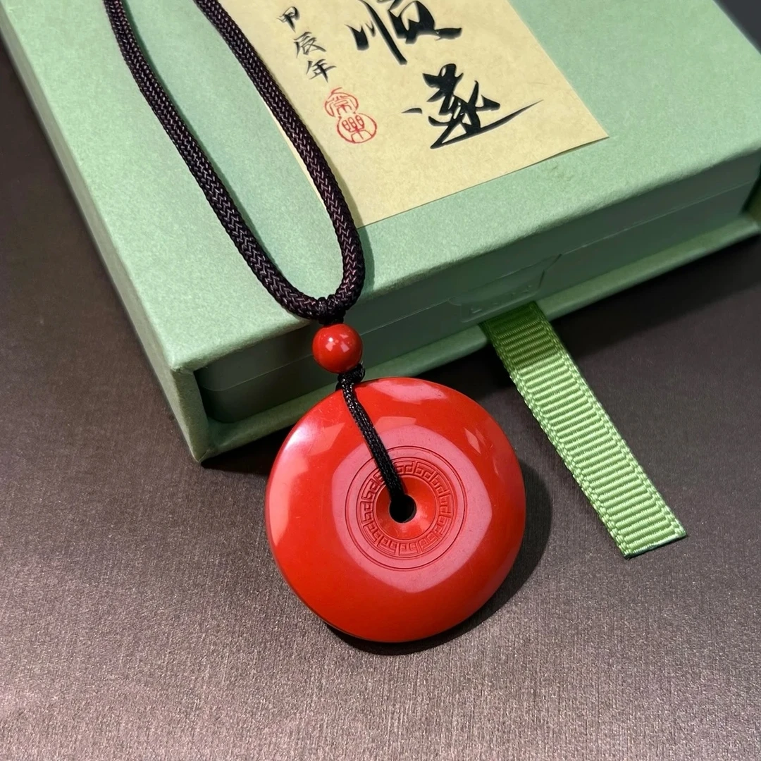 含辰砂工艺品高含量朱砂顺遂回纹平安扣水飞砂项链