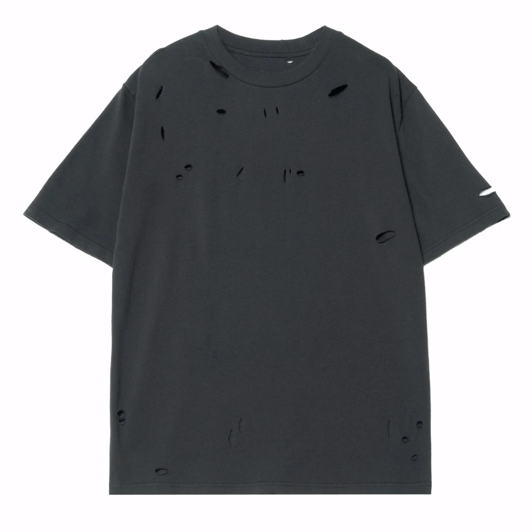 T86夏季新款韩版街头风潮流纯棉夏季宽松圆领百搭破洞户外潮流T恤