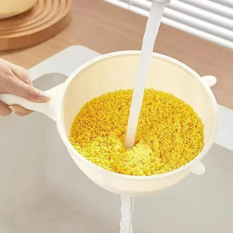 小熊沥水过滤勺洗米筛淘米盆细孔过滤勺厨房家用洗菜盆沥水果篮子