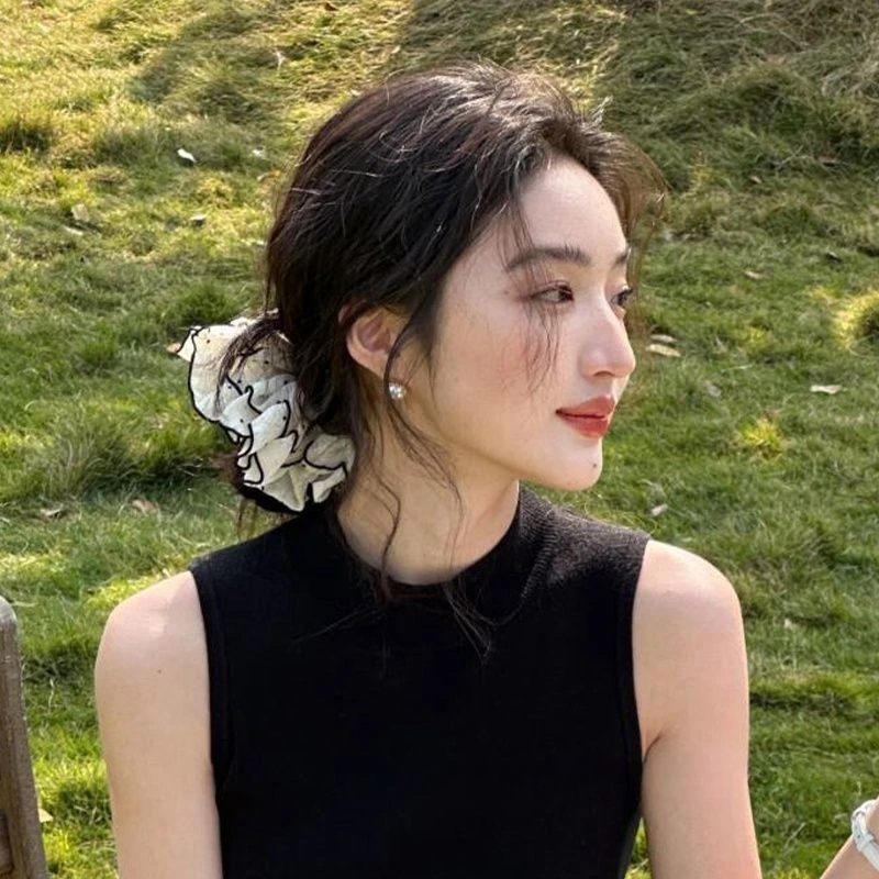 奶油波点~韩系超大米白色大肠发圈女高级感慵懒风发饰扎头发头绳