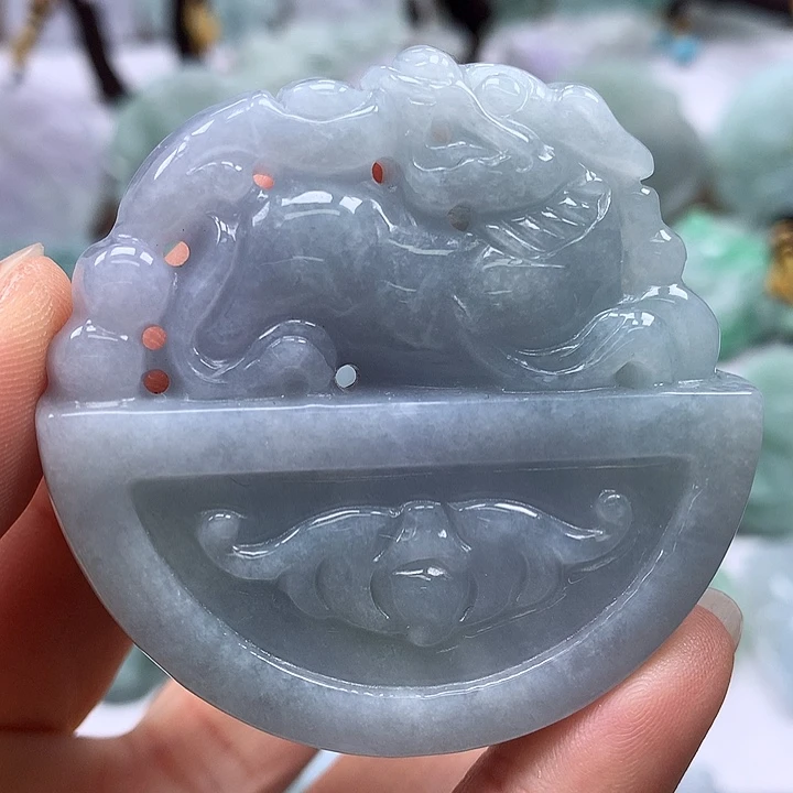 翡翠未镶嵌颈饰仿古貔貅两面工艺卡厚装12
