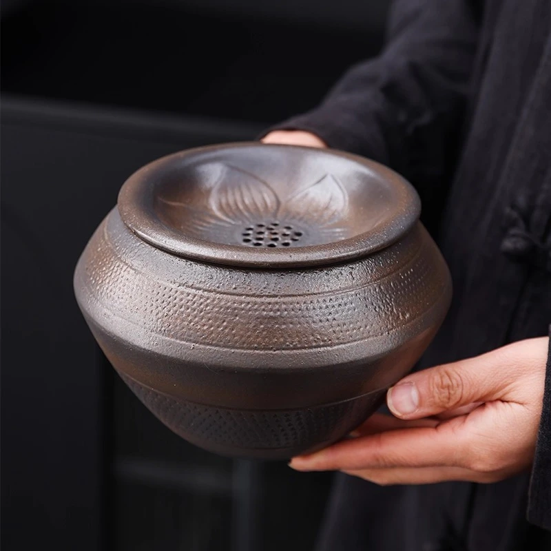 B2292复古水盂茶洗茶渣分离废水缸家用大号过滤茶水茶渣缸茶道