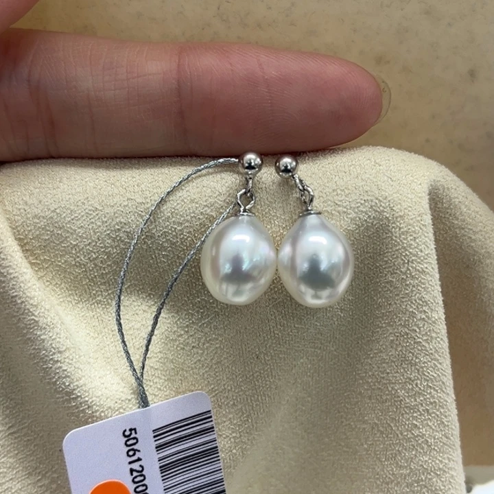 银S925镶嵌耳饰海水珍珠澳白9-10m 25号