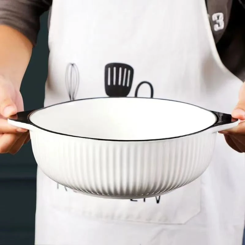 正品家用10.5英寸山田特大号防烫双耳汤碗日式简约汤盆陶瓷厨房