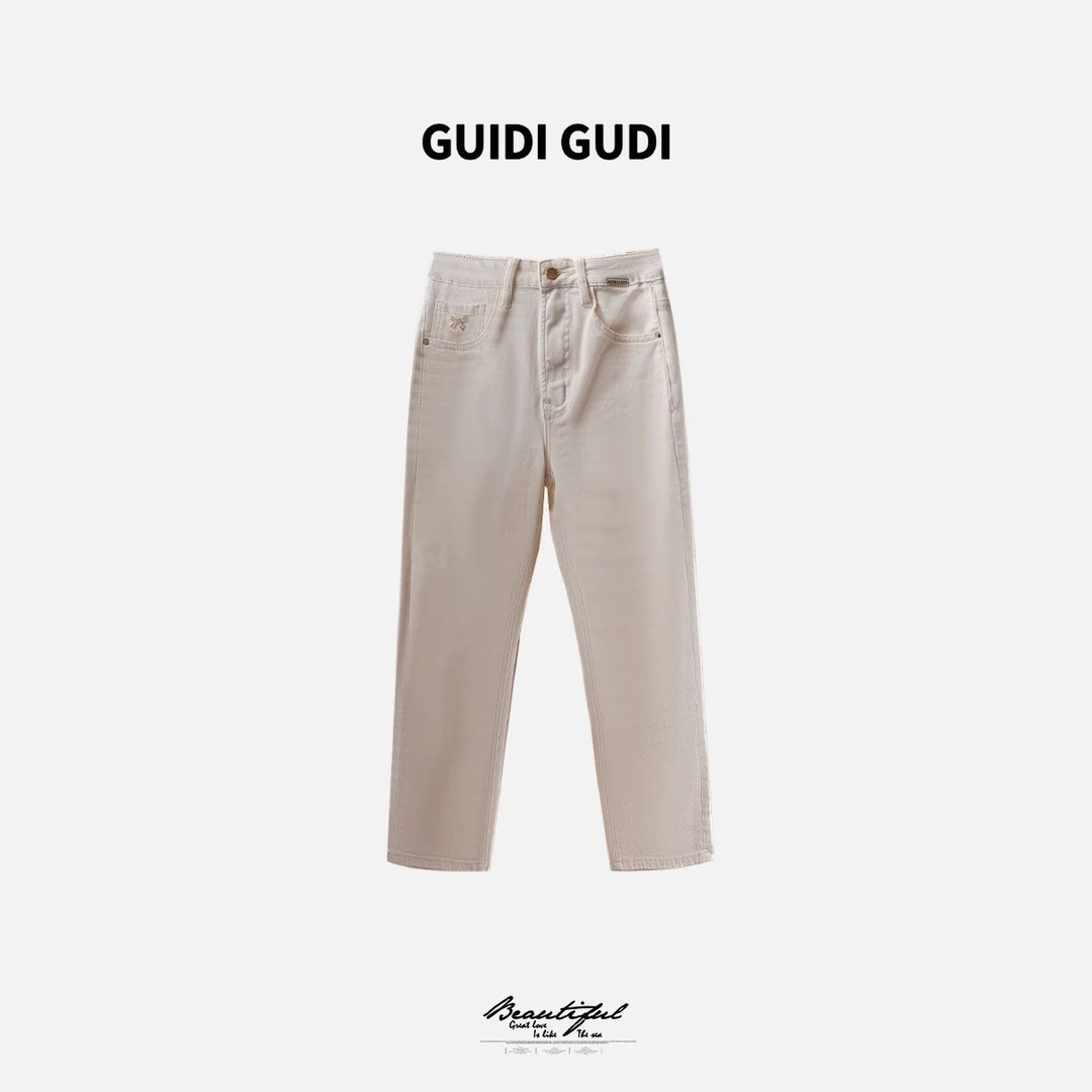 GUIDI GUDI【蝴蝶缘】黄加蓝重工水洗磨破牛仔裤