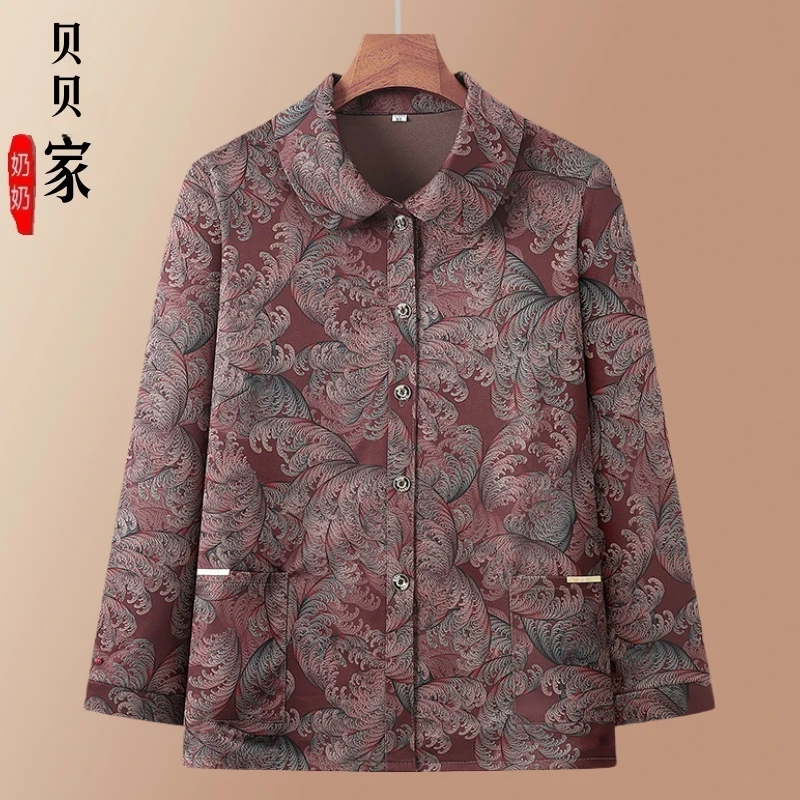 春秋中老年人长袖衬衫秋装奶奶外套妈妈上衣老太太衣服老人衬衣女