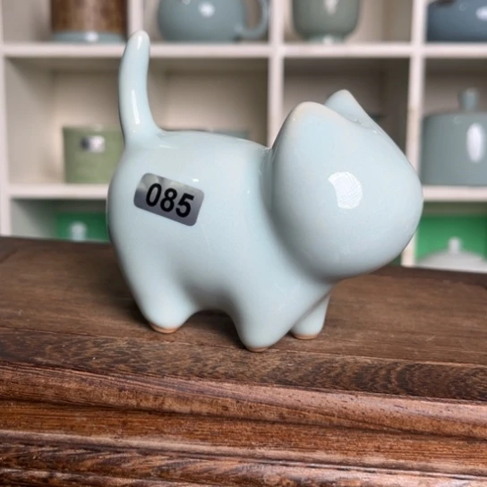 杯085天青釉猫咪茶宠摆件开片可养