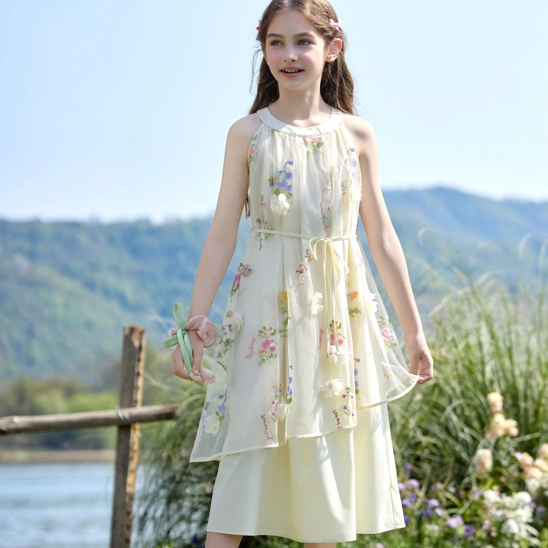 长裙无袖套头夏季宽松腰连衣裙少女日常汉服中国风复古小清新1080