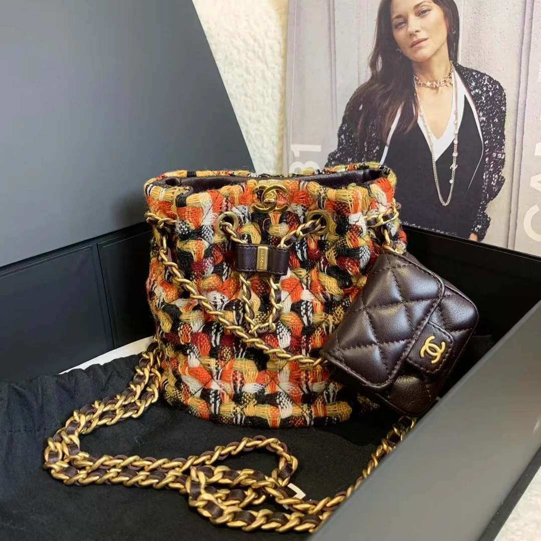 99新 Chanel/香奈儿 壹臻/23A彩色手工坊针织子母水桶包 38258089