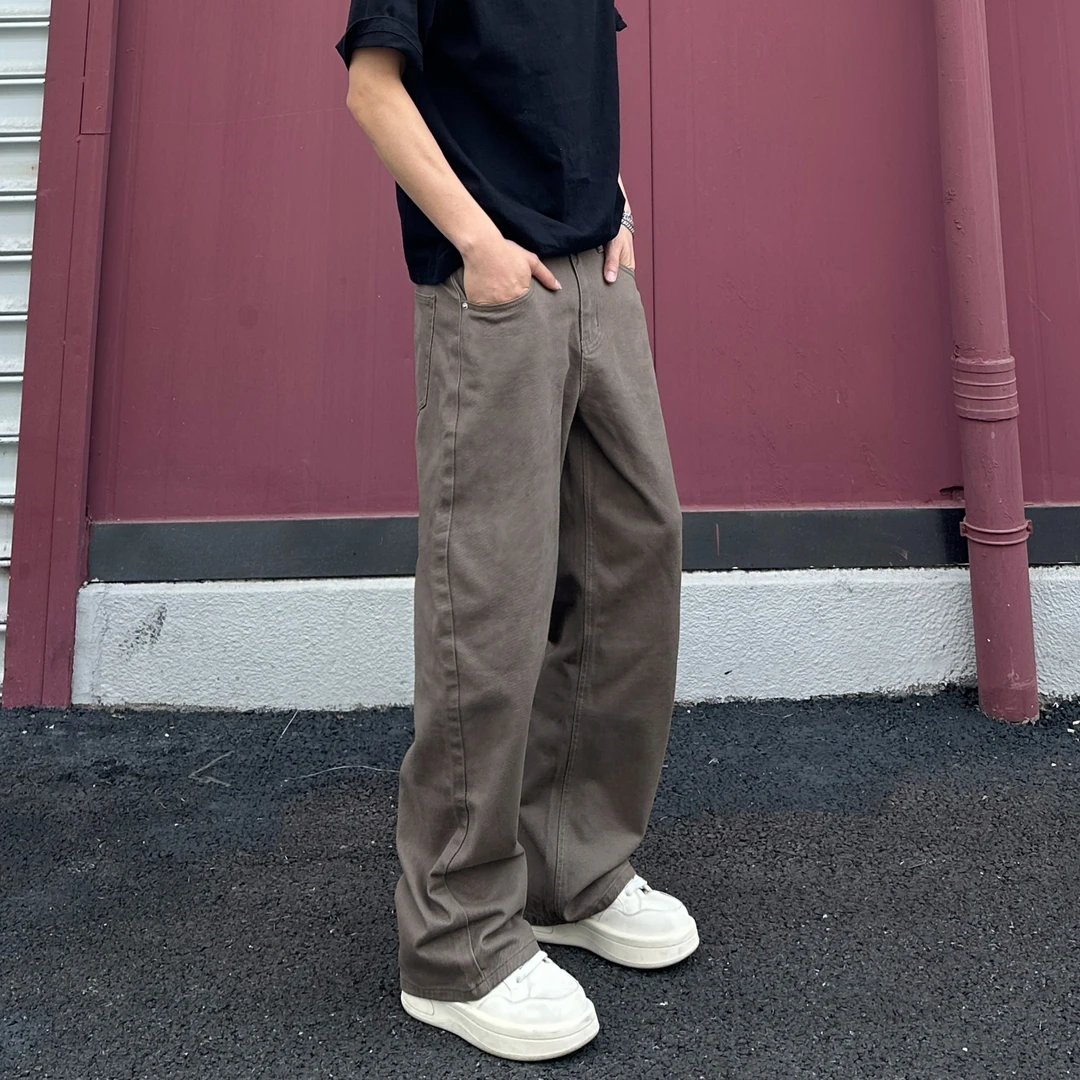 cleanfit美式2025春季极简咖色牛仔裤男女潮流百搭宽松直筒阔腿裤