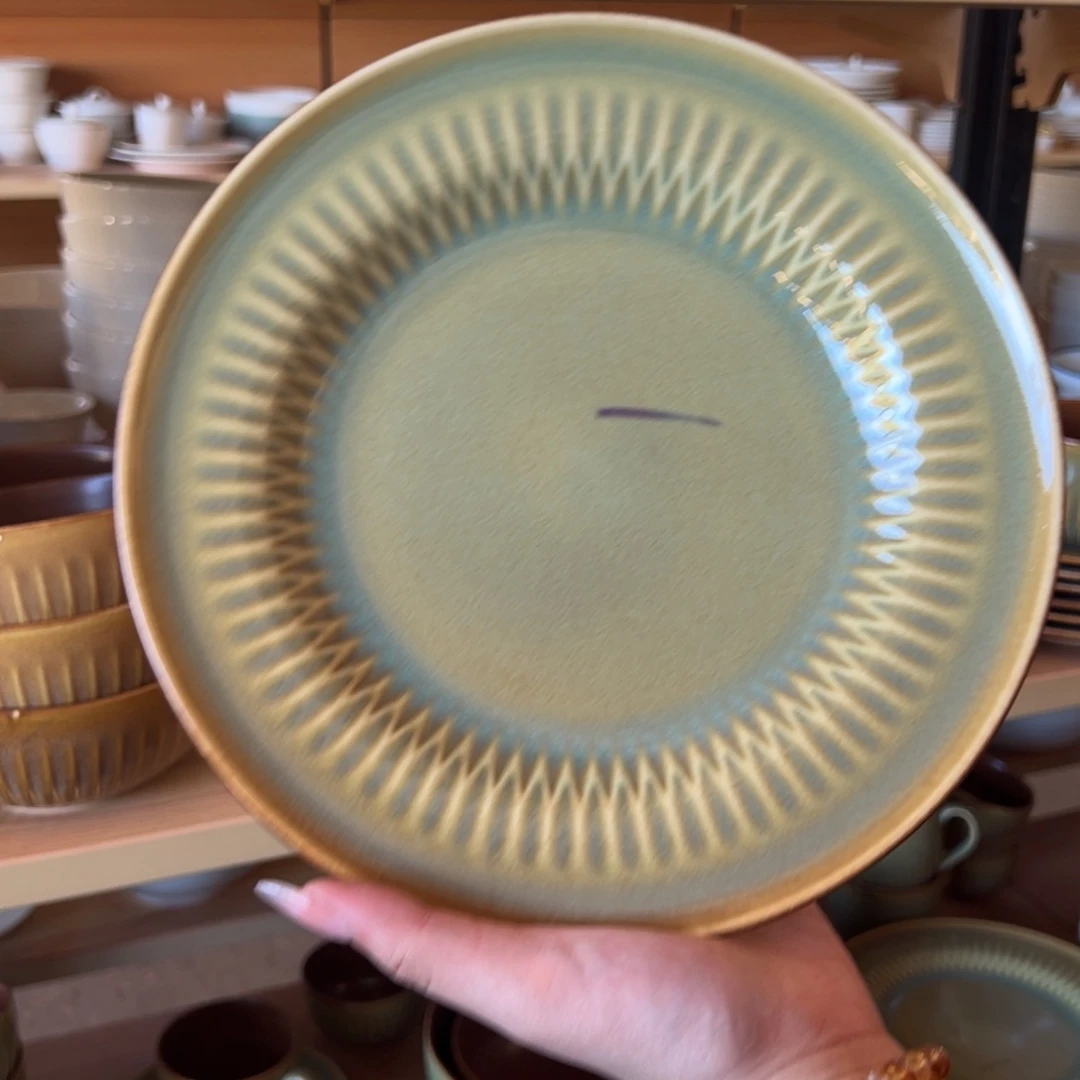 新骨瓷077瑕疵慎拍素彩绿9寸菜盘