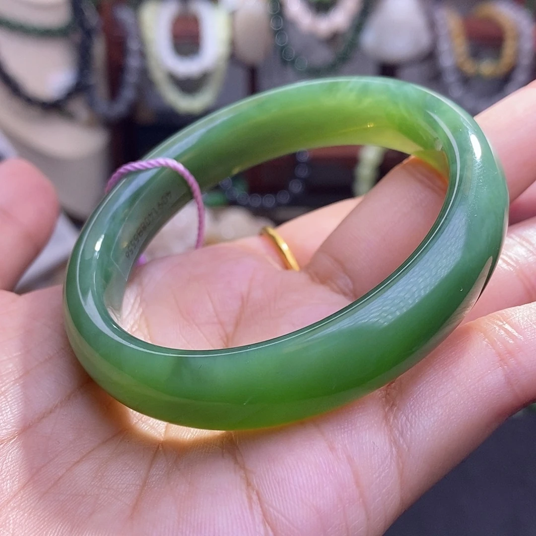 和田玉毕业级老矿料猫眼碧玉手镯56未镶嵌可**影