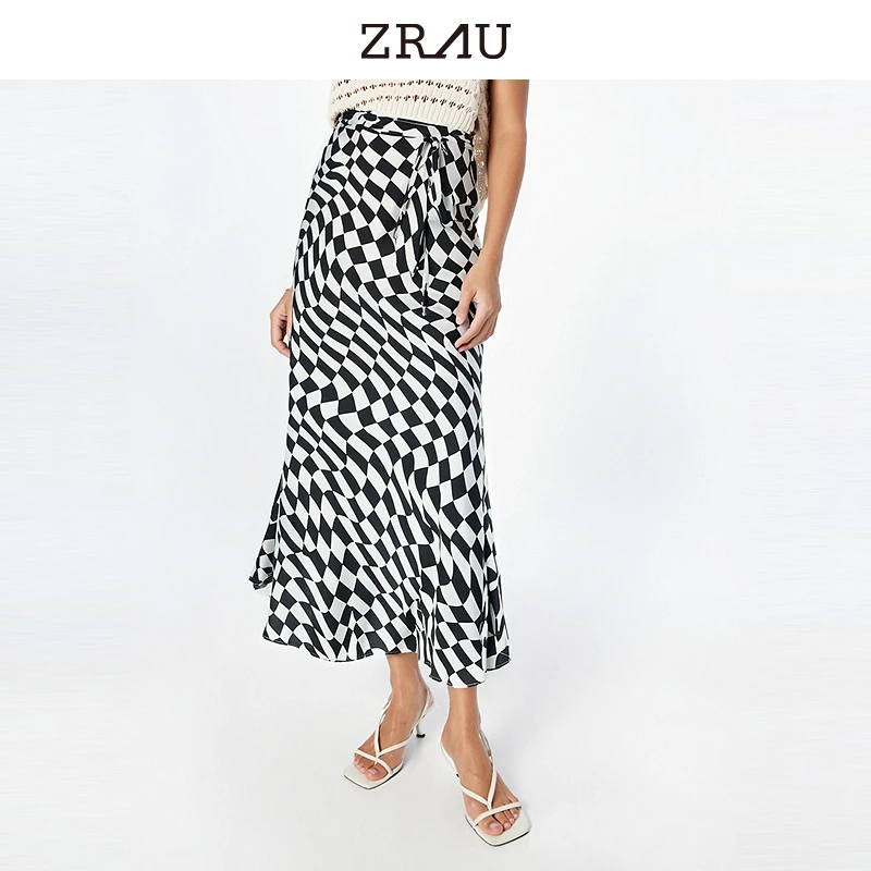 ZRAU夏季新款气质时尚黑白拼接高腰半身裙Z1242B0015