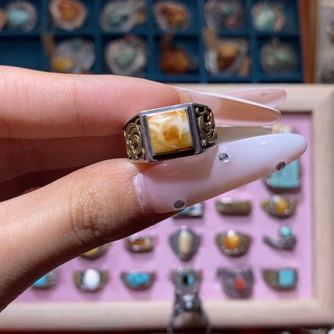 琥珀银S925镶嵌戒指