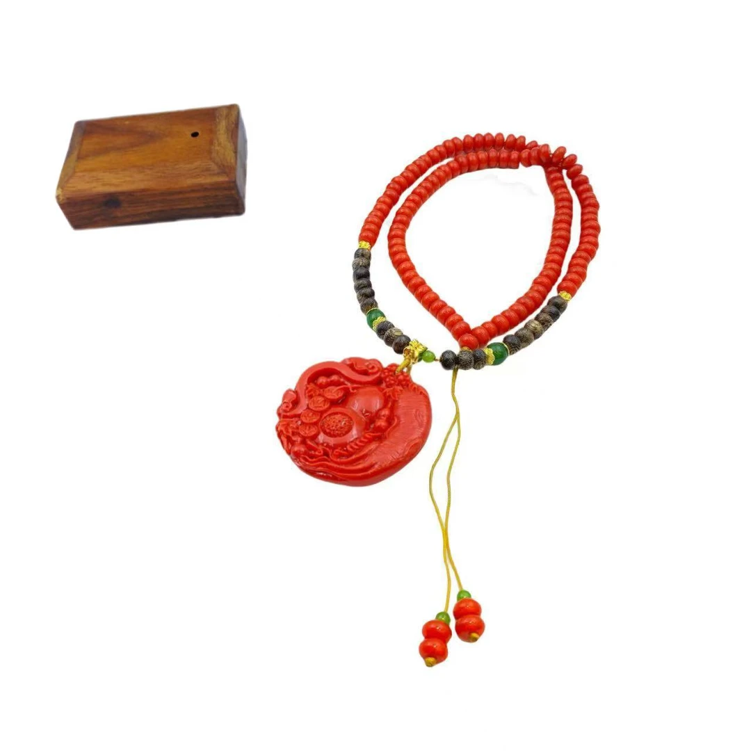 大漆雕花项链X977合金