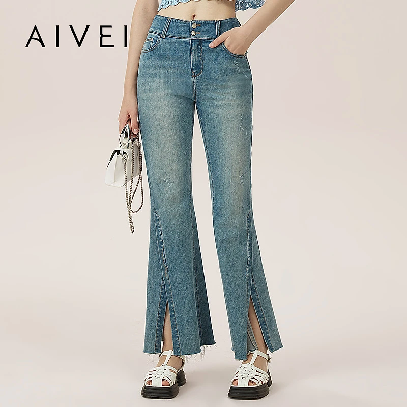 【陈大可专属】AIVEI欣贺气质开叉水洗牛仔裤微喇叭裤C711002C