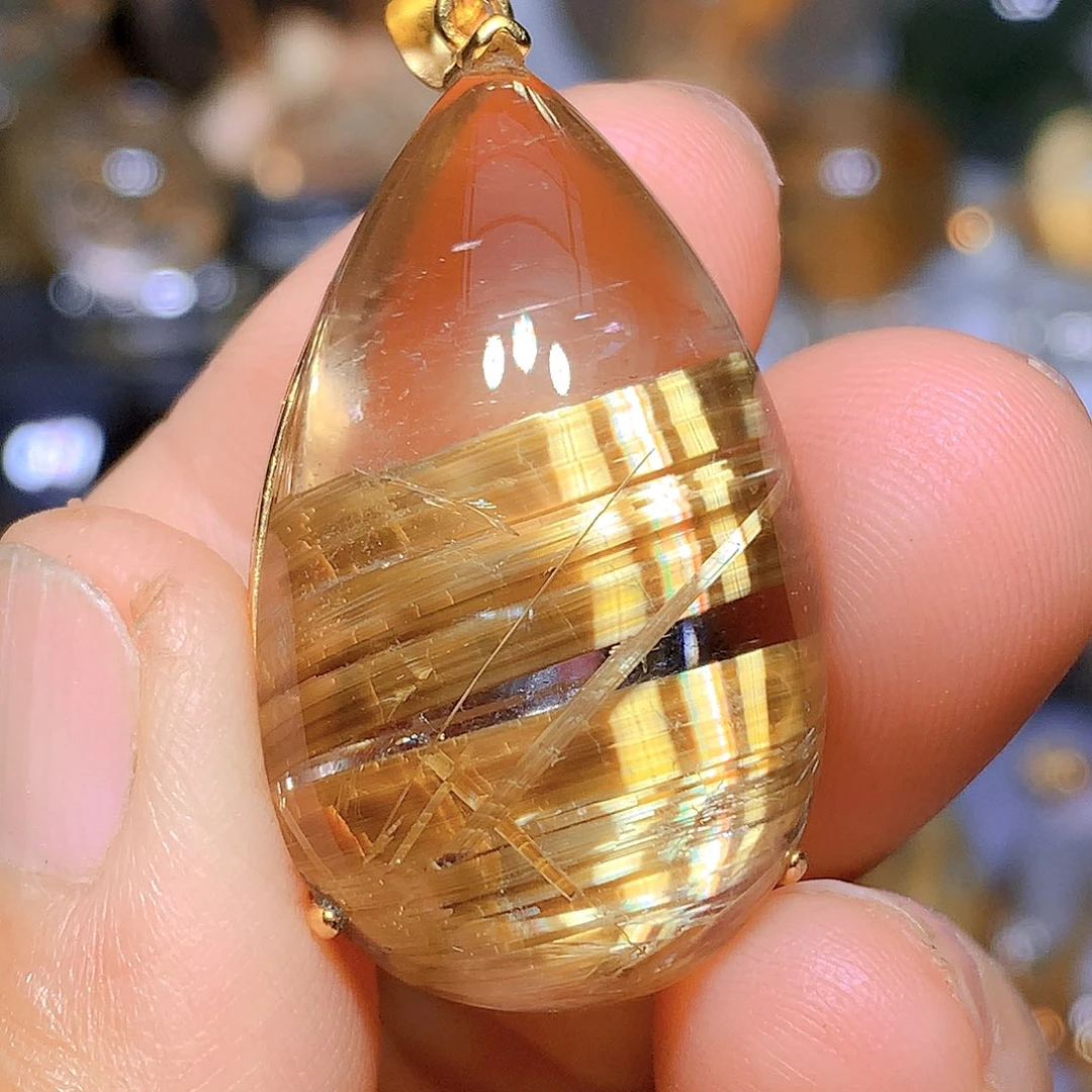 吊坠银S925镀金镶嵌水晶天然水晶