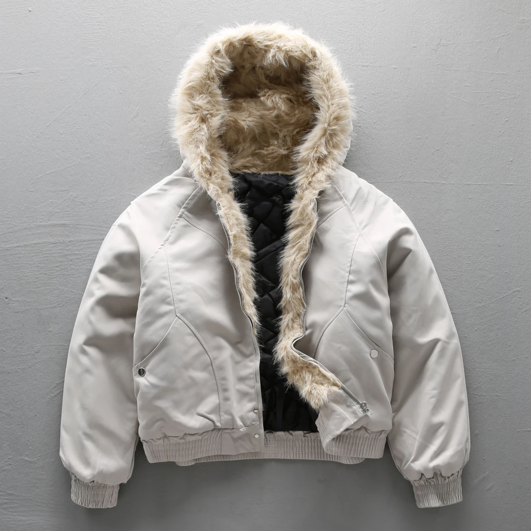 蒙鲁巴恩美式复古毛领棉服外套男女冬季加厚加绒设计感连帽棉衣潮