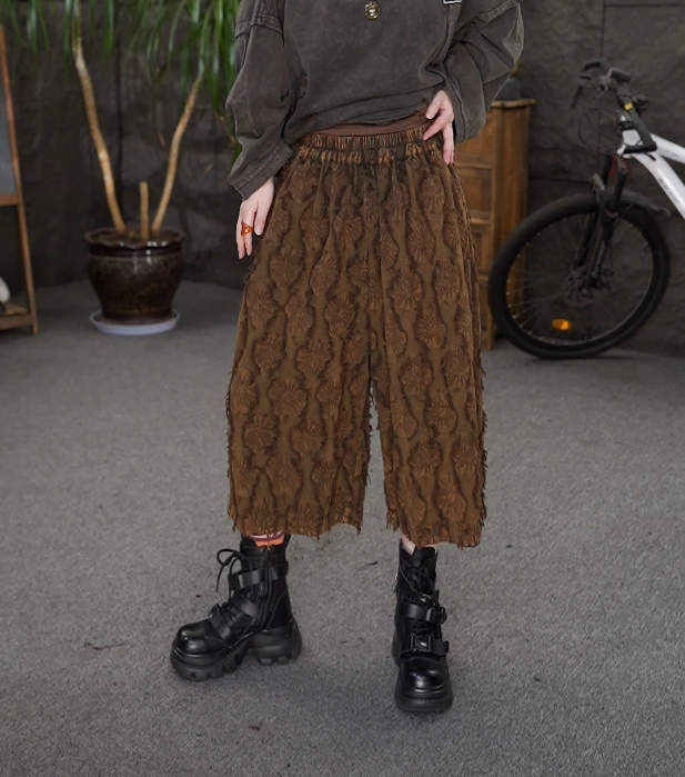 立体提花静奢风休闲裤文艺复古外穿长裤休闲女
