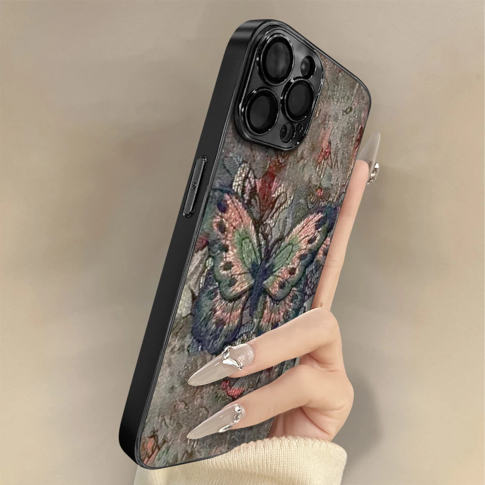 复古蝴蝶适用苹果手机壳实用数码配件女款小众全包防摔高级感个性