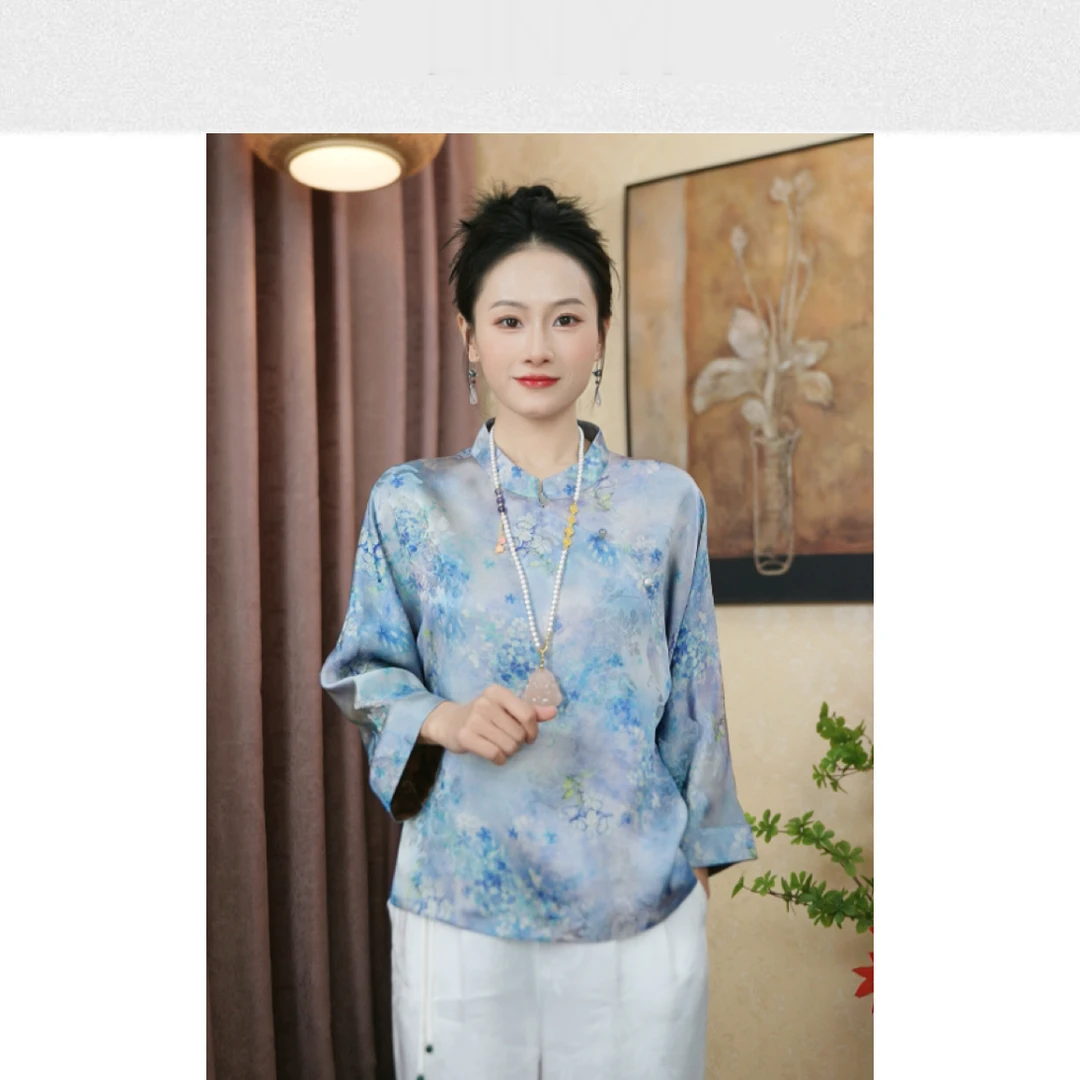 1027 新款中式国风时尚洋气压花显瘦休闲上衣