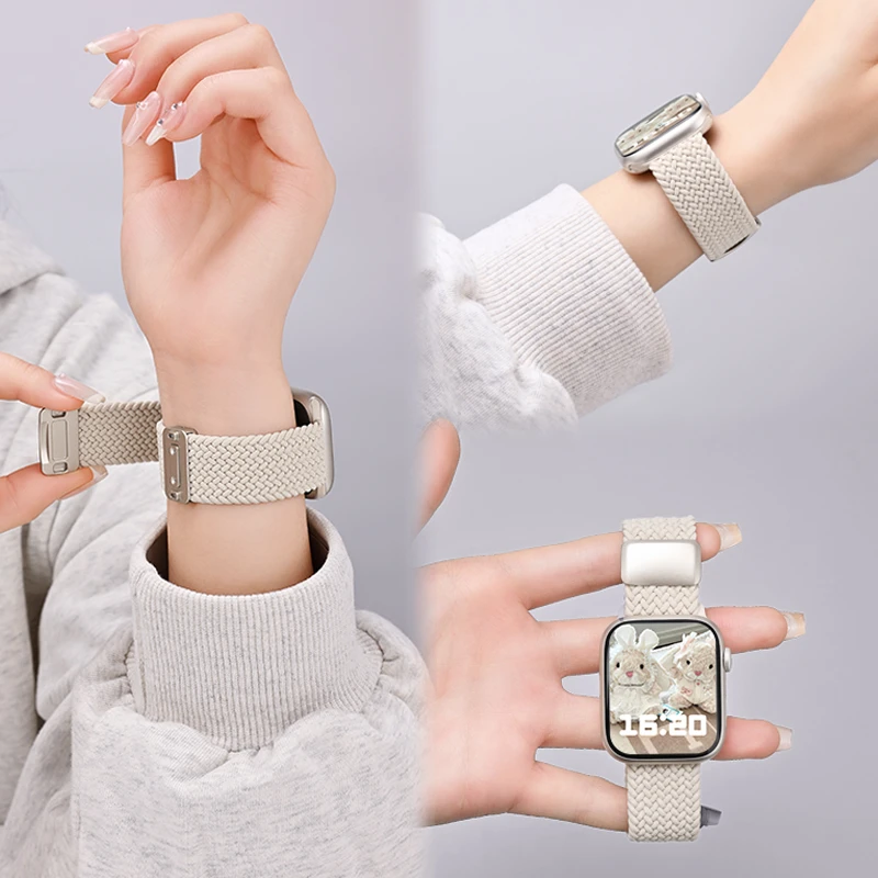适用iwatchs10编织s8苹果手表表带applewatch10腕带se磁吸ultra2