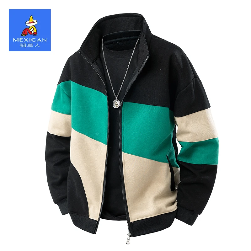 稻草人撞色夹克男士痞帅爆款2025新款潮牌上衣男宽松行政男装外套