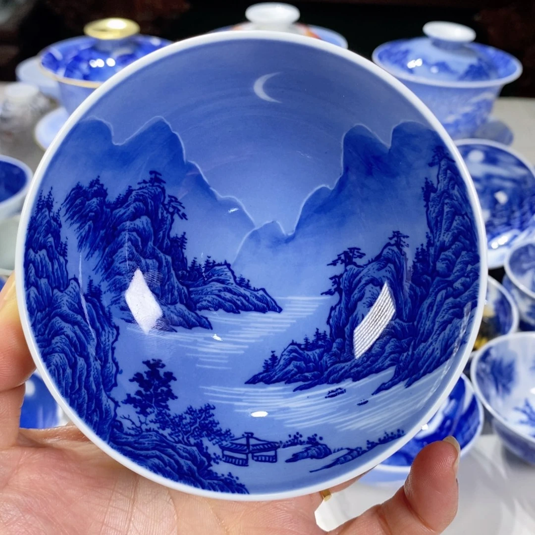 瓷片青花山水普尔z主人杯杯